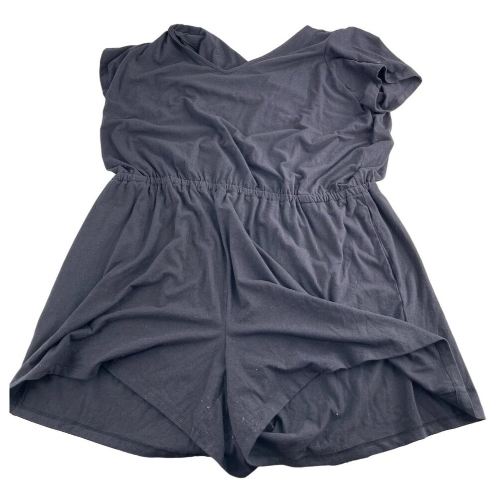 AnyBody Women's Romper V-Neck Short Sleeve L Black Comfy Casual Wear